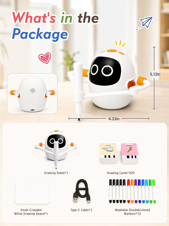 Drawing Robot Toys for Kids, 220 Flash Cards Gift for 3-8 Years Old Boys Girls, Montessori Doodle Art Painting with Voice Interactive for Beginners, Birthday (White) - Image 8