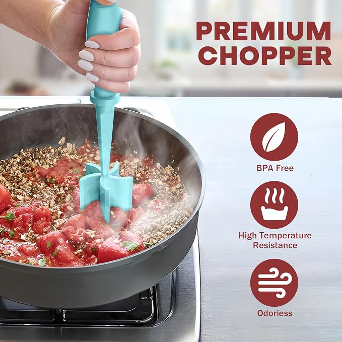 2Pack Meat Chopper Upgrade Hamburger Smasher, Masher for Ground Beef | Heat Resistant, Food-Grade Nylon, for Ground Turkey/Chicken and More, Non Stick Mix Grinder, Dishwasher Safe, Aqua - Image 5