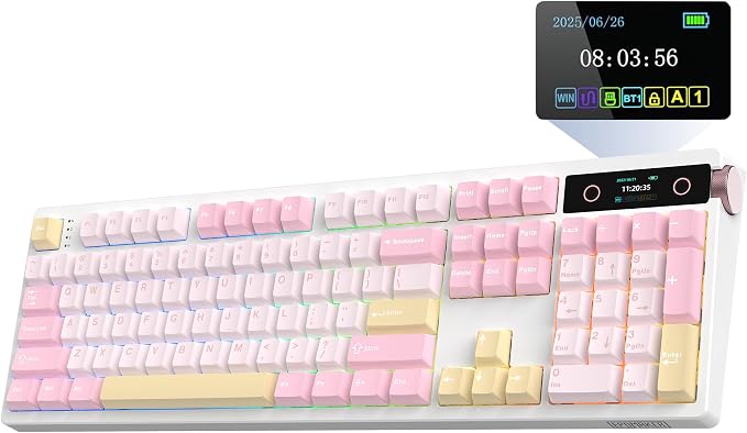 EPOMAKER TH108 PRO Full Size Mechanical Keyboard with Screen & Knob, Wireless Gaming Keyboard with 10000mAh, Creamy Gasket, Hot Swap, Custom Driver, RGB Backlight, NKRO (Pink, Creamy Jade) by EPOMAKER