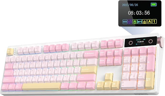 EPOMAKER TH108 PRO Full Size Mechanical Keyboard with Screen & Knob, Wireless Gaming Keyboard with 10000mAh, Creamy Gasket, Hot Swap, Custom Driver, RGB Backlight, NKRO (Pink, Creamy Jade) by EPOMAKER