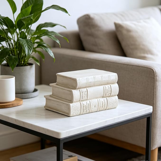 Decorative Books Living Room Décor - Resin Cream Faux Books Fake Modern Home Decoration for Bookshelf Coffee Table Décor 5.5 x 4.5 x 8 Inch Guichifun - Image 6