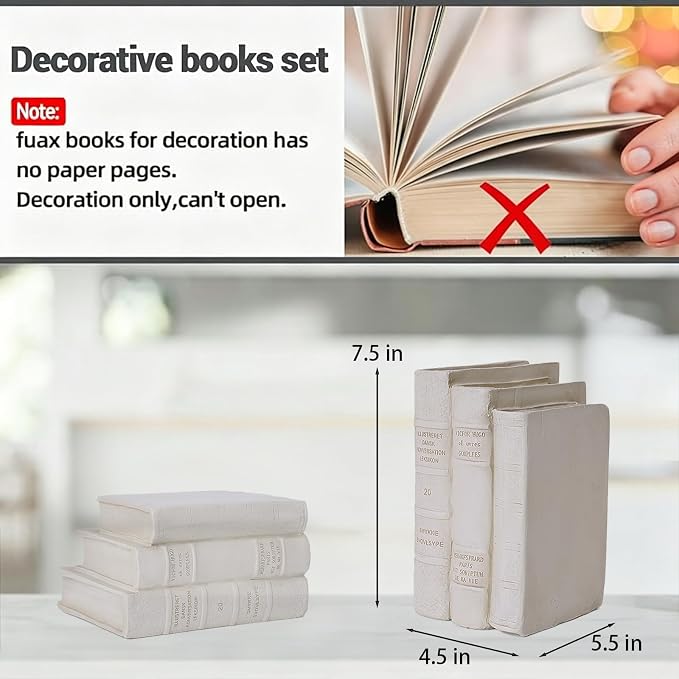 Decorative Books Living Room Décor - Resin Cream Faux Books Fake Modern Home Decoration for Bookshelf Coffee Table Décor 5.5 x 4.5 x 8 Inch Guichifun - Image 2