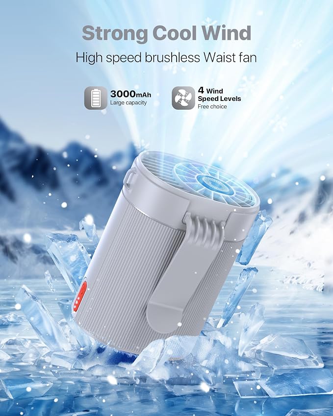 2026 AI Portable Fan Rechargeable-4 Speeds Personal Waist Fan, 6600RPM Strong Airflow Hands-Free Hanging Neck Fan for Camping Outdoor, Grey - Image 7