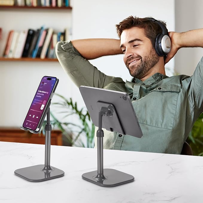 Doboli Cell Phone Stand, Phone Stand for Desk, Phone Holder Stand Compatible with iPhone and All Mobile Phones Tablet, Gifts for Adults Women Men Mom Wife, Space Gray - Image 7