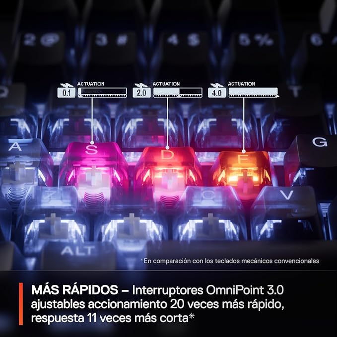 SteelSeries Apex Pro Mini Gen 3 OmniPoint 3.0 HyperMagnetic Switches — Adjustable Actuation — Rapid Trigger — Game-Ready Presets — Protection Mode — Rapid Tap/SOCD — RGB — PBT Keycaps — USB-C - Image 6
