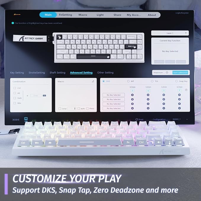 ATTACK SHARK X68HE 60% Wired RT 8K Keyboard+Wireless R1 Mouse-White Contour | Adjustable Actuation,Hall Effect Mechanical Magnetic Switch,Coiled Cable,USB C/2.4Ghz/BT Ultralight 18K DPI Mice for PC Gamer - Image 5