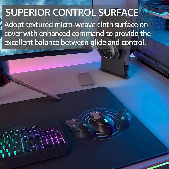 KTRIO Large Gaming Mouse Pad Desk Mat for Gamer, 31.5" x 15.7", Black, XXL | Extended Size Design, Superior Micro-Weave Cloth, Non-Slip Rubber Base, Durable Stitched Edges, Water-Resistant Coating - Image 2