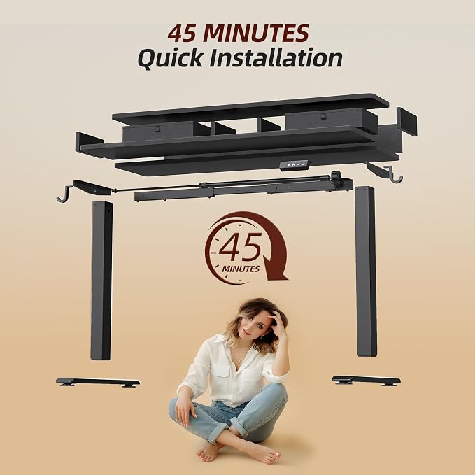 TIQLAB Standing Desk with Two Drawers, Stand Up Standing Desk Adjustable Height, Electric Sit Stand Table with Storage Shelf and Splice Board, 63 * 24 inch, Black - Image 8
