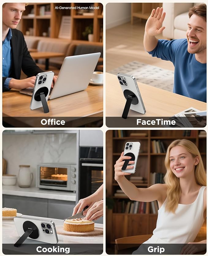 Magnetic Phone Stand Grip for Magsafe, Utral-Thin Snap-on Kickstand with Strong Magnetic Holder, 140° Adjustable for Hands-Free Travel, Work, Entertainment | Compatible with iPhone17-12, Black - Image 6