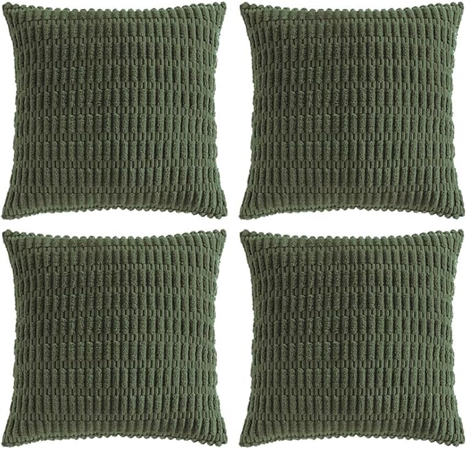 Fancy Homi 4 Packs Decorative Throw Pillow Covers for Living Room Couch Bed, Modern Farmhouse Boho Home Décor Accent Cushion Case, 18" x 18", Olive Green by Fancy+Homi