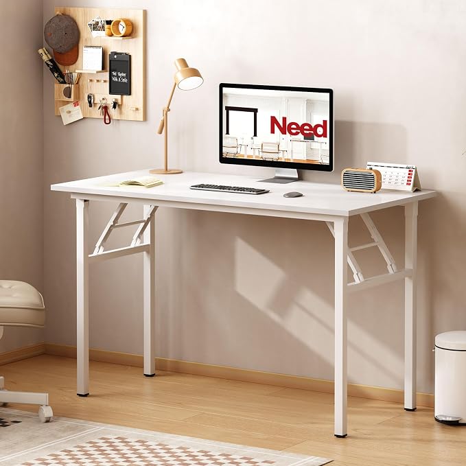 Need Office Computer Desk 39.3 Inch Sturdy Folding Laptop Table White | White Frame Writing Gaming Work Table/Foldable Home Office Desk/Sewing Table, No Assembly Required - Image 5