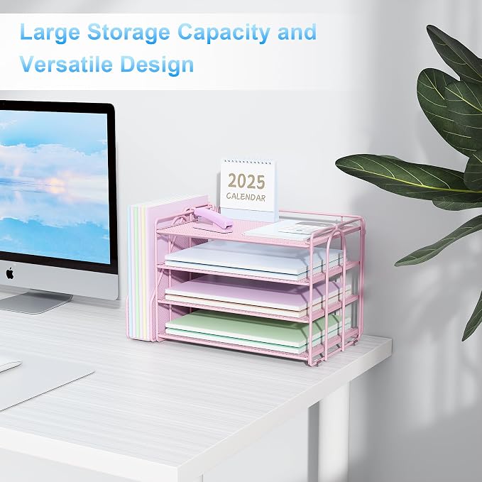 Spacrea Desk Organizers and Accessories, Paper Organizer for Desk with File organizer, Desk Accessories & Workspace Organizers for Office Supplies (Pink) - Image 7