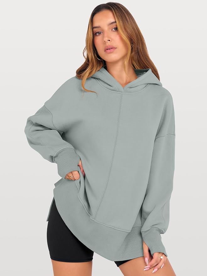 ANRABESS Womens Oversized Hoodies Long Sleeve Fleece Side Slit Hooded Sweatshirts Pullover 2026 Fall Outfits Y2K Clothes - Image 2