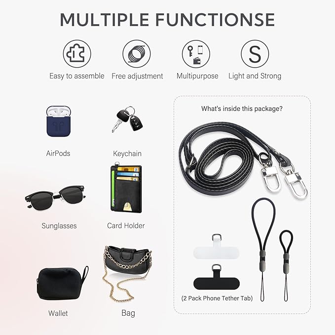 Crossbody Phone Strap with 2 Pads, Leather & Adjustable Finger Strap - Compatible with Most Smartphones (Black) - Image 5