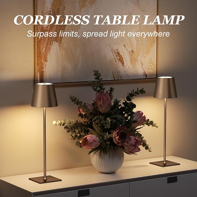 Kakanuo Brown Cordless Rechargeable Table Lamp 5000mAh Battery Operated Lamps, 3 Colors Stepless Dimming Touch Lamp for Living Room, Kitchen Counter, Dining, Outdoor Patio, 2 Pack - Image 4