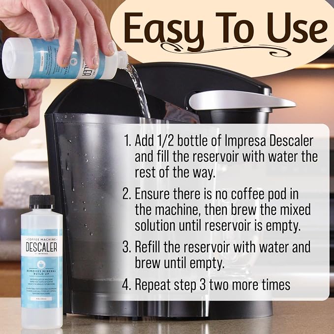IMPRESA Coffee Machine Descaler - Machine-Safe Formula & Descaling Solution - Universal Descaler for Coffee Maker Compatible with Keurig, Nespresso, Breville & More - 3 Pack, 6 Uses, Made in USA - Image 5