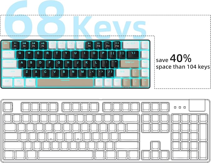 MageGee Portable 60% Mechanical Gaming Keyboard, MK-Box LED Backlit Compact 68 Keys Mini Wired Office Keyboard with Brown Switch for Windows Laptop PC Mac - Black/Coffee Color - Image 3