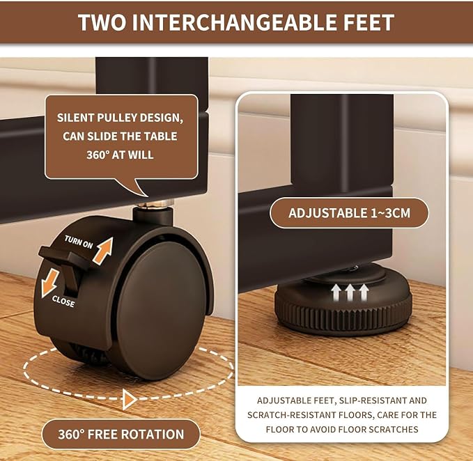 Mobile Foldable Desk w/Wheels and Feet Pads, Foldable Computer Desk, Folding Desk, Small Computer Desk for Small Spaces, Folding Table for Office Bedroom Living Room-Rustic Brown - Image 3