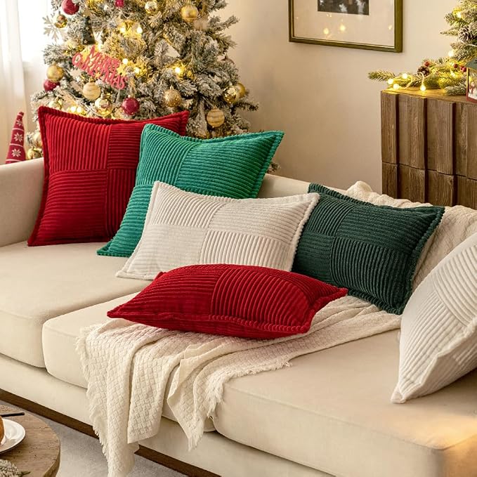 MIULEE Decorative Throw Pillow Covers for Couch Bed Livingroom 18x18 Inch Set of 2 White Boho Accent Throw Pllows Broadside Striped Patchwork Soft Corduroy Pillowcases - Image 5