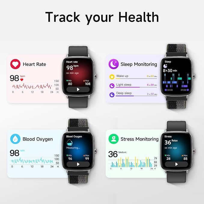 Smart Watch for Men Women, 1.85" HD Smartwatch Compatible iPhone/Samsung/Android (Answer/Make Calls), 100+ Sport Modes Fitness Tracker with Heart Rate/Sleep/SpO2 Monitor, IP68 Waterproof, with 2 Bands - Image 3