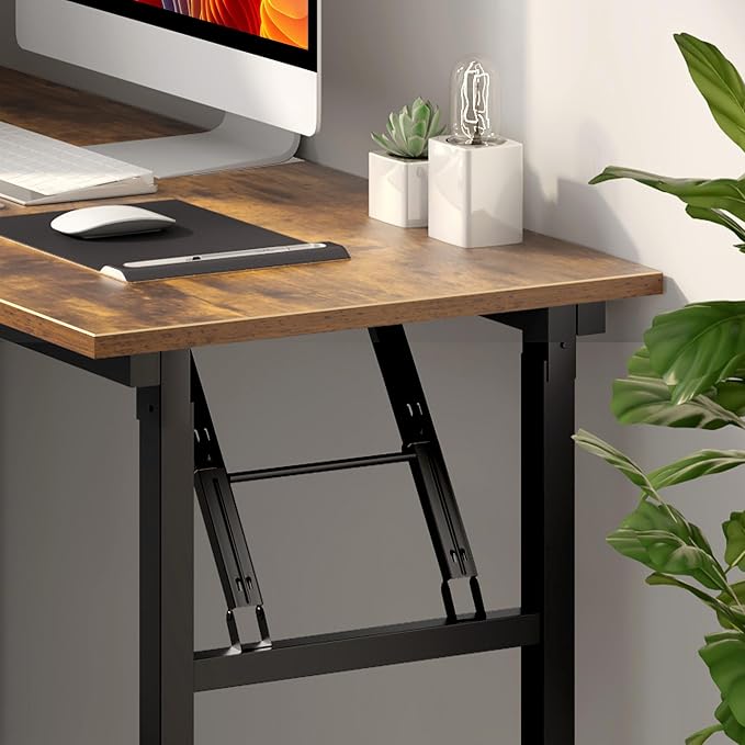 Need Office Computer Desk 47.2x23.6 in Sturdy Folding Laptop Table Retro | Black Frame Writing Gaming Work Table/Foldable Home Office Desk/Sewing Table, No Assembly Required - Image 7