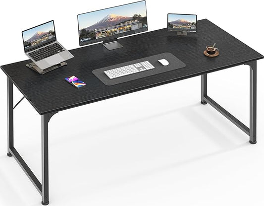Huuger Computer Desk, 55 Inch Home Office Desk, Gaming Writing Work from Home Study Desk, Large Legroom, Sturdy Metal Frame, Modern Simple, Black by Huuger