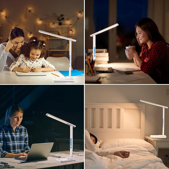 LAOPAO LED Desk Lamp with Wireless Charger: Desk Lamps for Home Office Bedroom, 5 Color Modes & Brightness Dimmable, 2 Night Light - Image 9