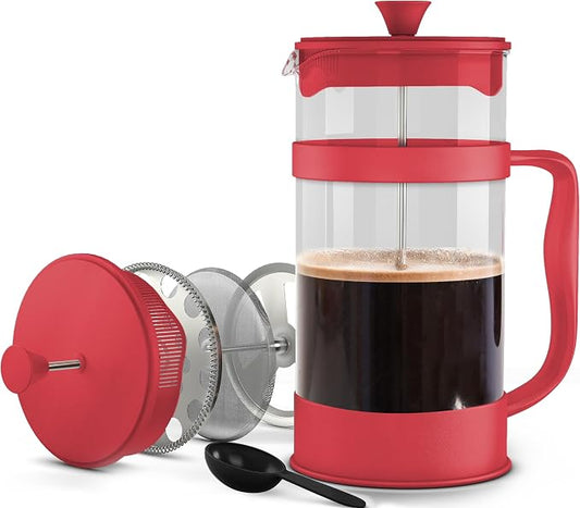 Utopia Kitchen Borosilicate Glass French Press Coffee Maker 34 Oz, Red | Heat-Resistant Cafetiere & Tea Maker, Thickened Glass Coffee Press for Travel and Camping by UTOPIAKITCHEN