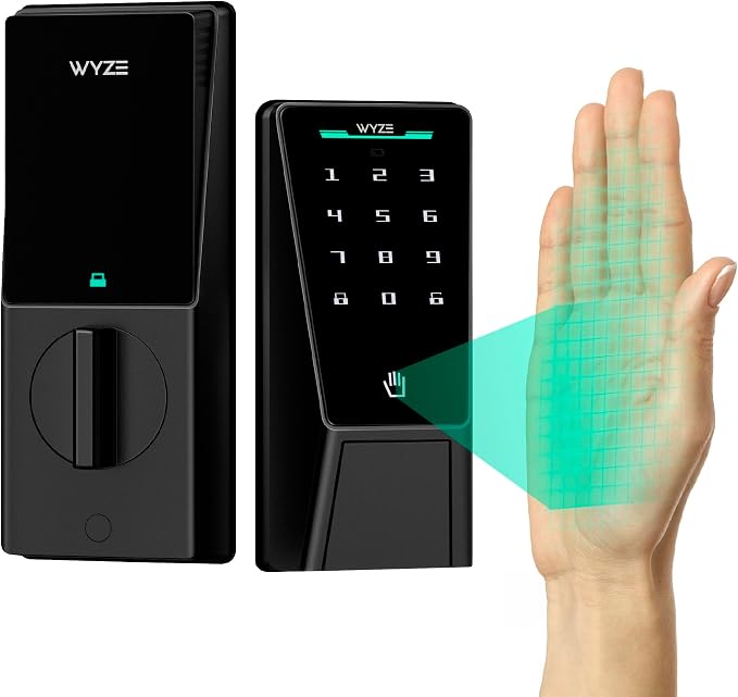 Wyze Palm Lock, Smart Door Lock with Palm Vein Recognition, Keyless Entry Smart Locks for Front Door, Keypad, Auto Lock, Dual Battery, Wi-Fi, Works with Alexa & Google, BHMA, IP53, Mechanical Key by WYZE