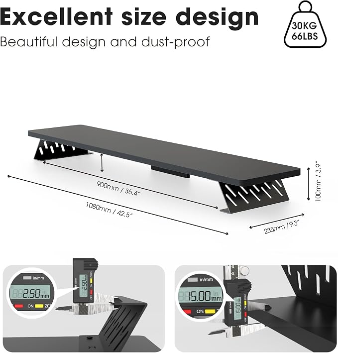 Fenge Dual Monitor Stand Riser, 42.5 Inch Desk Top Shelf for 2 Monitors, Computer Stands for Desk, Wood & Steel Desktop Riser for Laptop, PC, Printer - Image 5