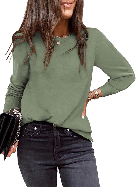 EVALESS Womens Crewneck Long Sleeve Tops Casual Polka Dots Tops Fall 2026 Tshirts Shirts by EVALESS