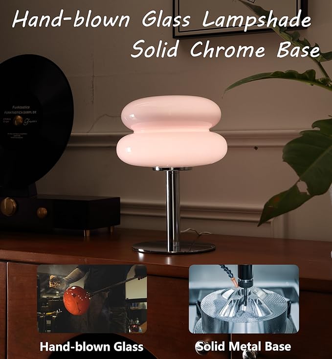 Glivpny Mushroom Lamp Table Lamp for Night Stands,Mid Century Modern Desk Lamps for Bedroom, Vintage Dimmable Bedside Small Cute Lamps, Cool Aesthetic House Warming Gifts New Home Decor (Pink) - Image 3