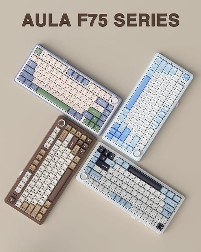 AULA F75 75% Wireless Mechanical Keyboard, Hot Swappable Creamy Keyboard, Pre-lubed Linear Switches, 2.4GHz/Type-C/BT5.0, RGB Backlit Gaming Keyboards(White&Brown) - Image 9