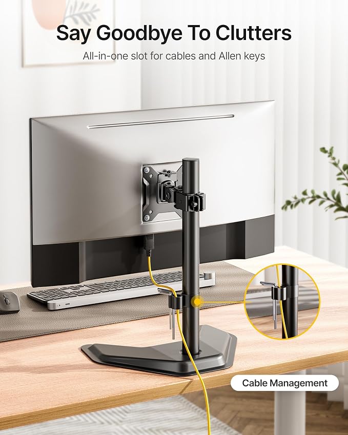 monTEK Freestanding Single Monitor Stand for 17-32" Screens, 22 lbs | Solid V-shaped base, single-screen full-motion arms, height adjustment, tilt, swivel, rotation and VESA 75/100 - Image 5