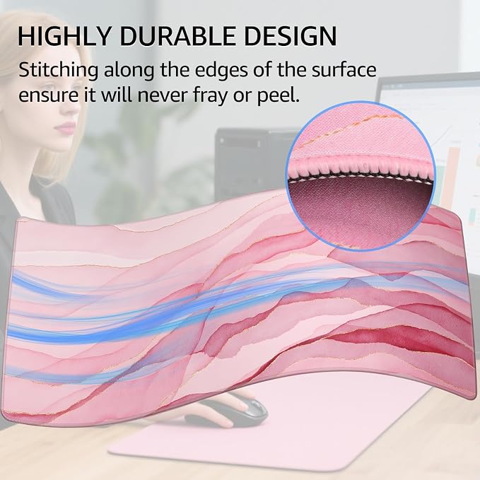 KTRIO Large Gaming Mouse Pad, Desk Mat, 31.5 x 15.7 in, Pink Glow, XXL | Smooth Micro-Weave Surface, Artistic Pattern Design, Non-Slip Rubber Base, Durable Stitched Edges, Office & Home Use - Image 4