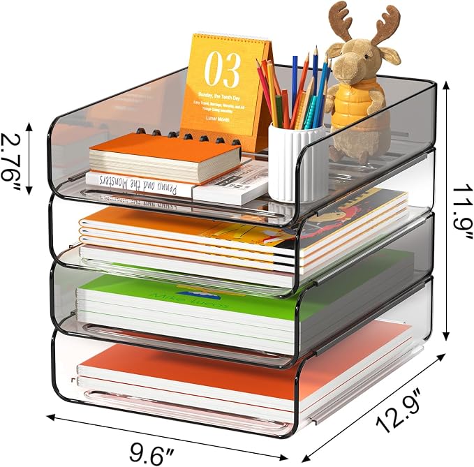 FANXIYQ 4-Tier Acrylic Paper Tray Organizer, 2-Tone Office Paper Organizer | Stackable, Tool-Free Design with 2-4 Tiers for A4 Paper, Files, Books and Mail; Ideal for School, Home Office and Study Room - Image 3