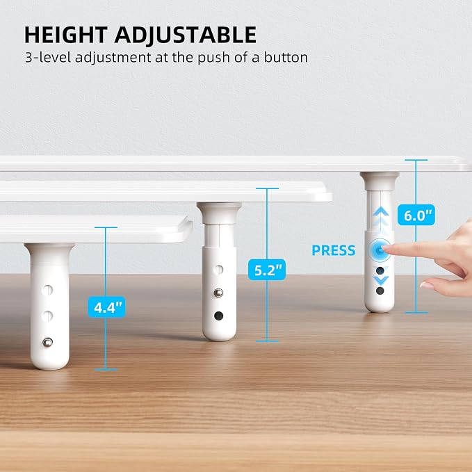 AFOOYO Dual Monitor Stand for Desk, Adjustable Height Wood Computer Riser, Ergonomic Monitor Shelf for Laptop, Printer, TV, Black - Large Storage Space, Sturdy Desk Organizer for Home & Office,White - Image 3