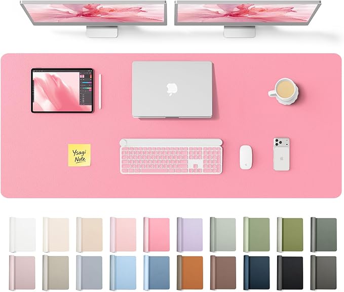 YSAGi Leather Desk Pad Protector, Office Desk Mat, Large Mouse Pad, Non-Slip PU Leather Desk Blotter, Laptop Desk Pad, Waterproof Desk Writing Pad for Office and Home (Pink,55" x 17.2") by YSAGi
