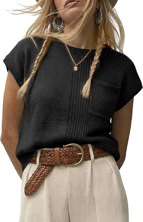 Dokotoo Summer Knit Tops for Women Sleeveless Crewneck T Shirts Casual Lightweight Sweater Blouses Shirts - Image 3