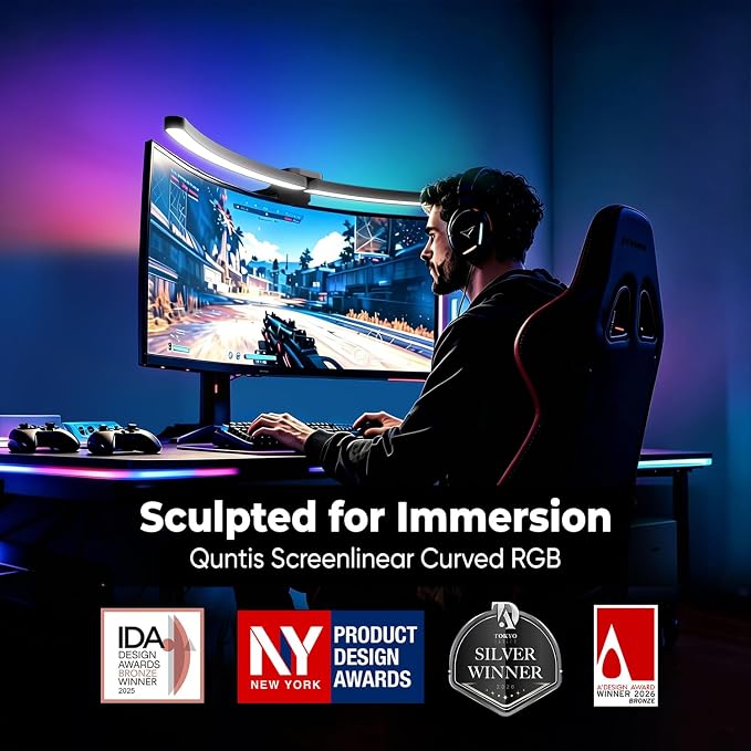 Quntis Curved Monitor Light Bar 15 RGB Backlight for 34"+ Screens, Computer Bar Lights Foldable Dual Light with Color Temperature Brightness Stepless Dimming, No Glare Desk Lamp for Home Office Gaming - Image 2