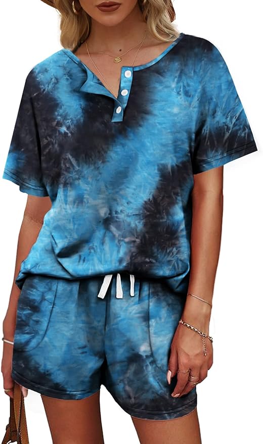 WIHOLL Two Piece Outfits for Women Lounge Sets Button Down Top and Shorts Set Sweatsuits with Pockets - Image 2