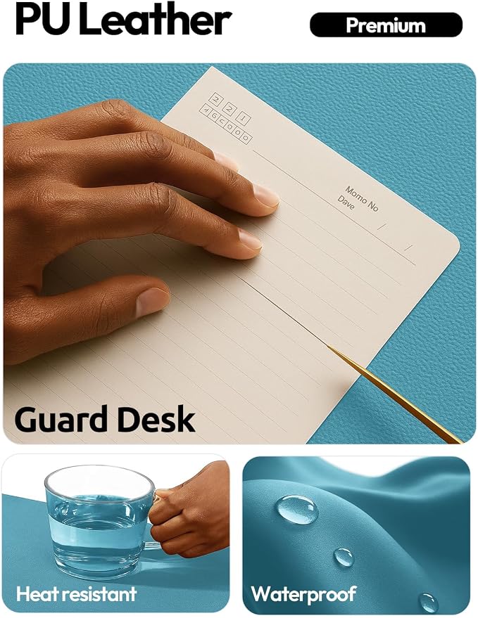 YSAGi Leather Desk Pad Protector, Office Desk Mat, Large Mouse Pad, Non-Slip PU Leather Desk Blotter, Laptop Desk Pad, Waterproof Desk Writing Pad for Office and Home (Turquoise, 23.6" x 13.8") - Image 4