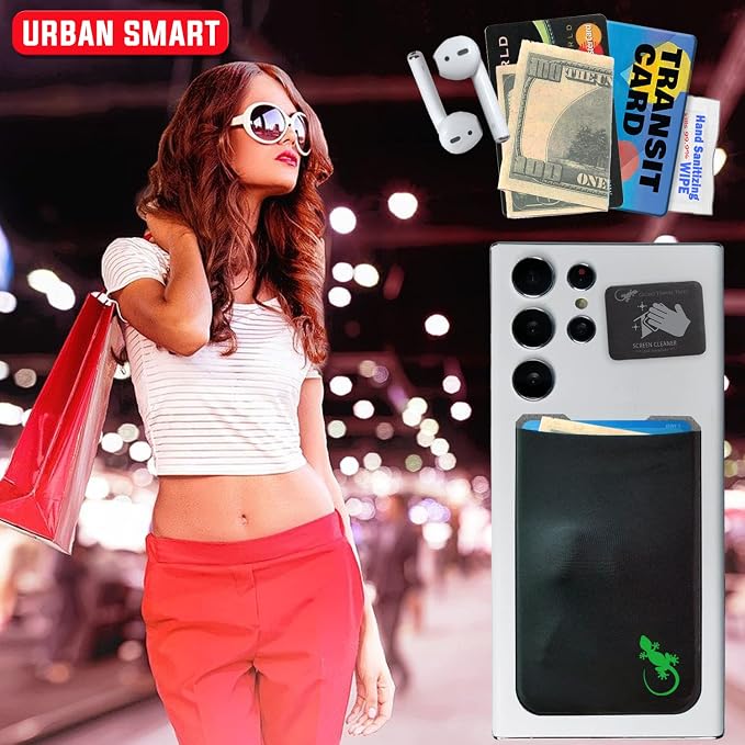 Phone Wallet - Adhesive Card Holder - Cell Phone Pouch - Stick on Lycra Pocket by Gecko - Carry Credit Cards and Cash - Image 7