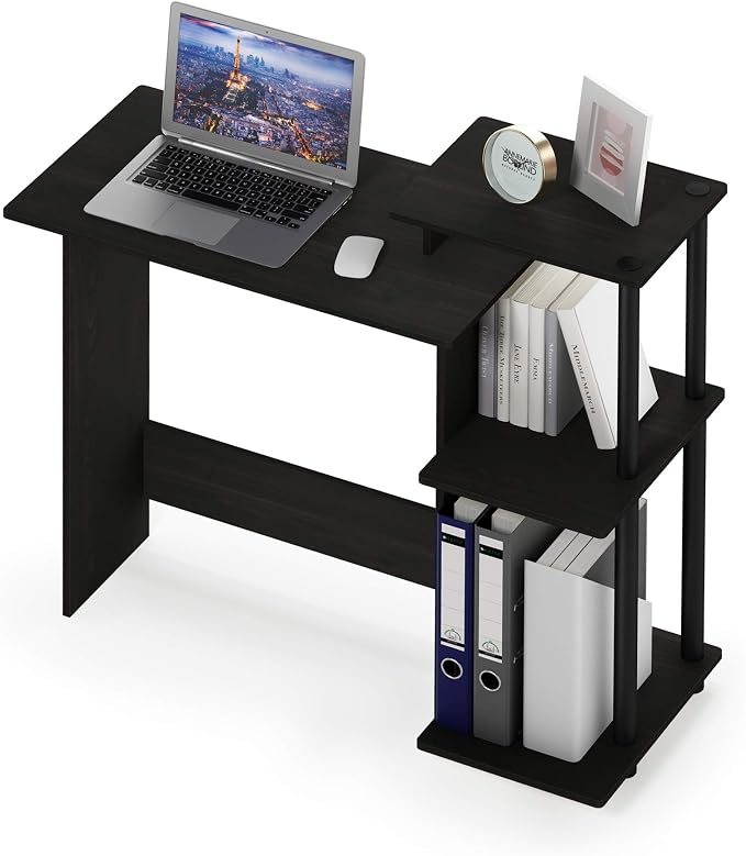 Furinno EFFICIENT Desk, 28.6" Wide Gaming Desk with 3 Open Side Shelves, Laptop Notebook Computer Desk, Office Desk for Home Office, Study Room, Dorm, Bedroom, Dark Espresso - Image 6