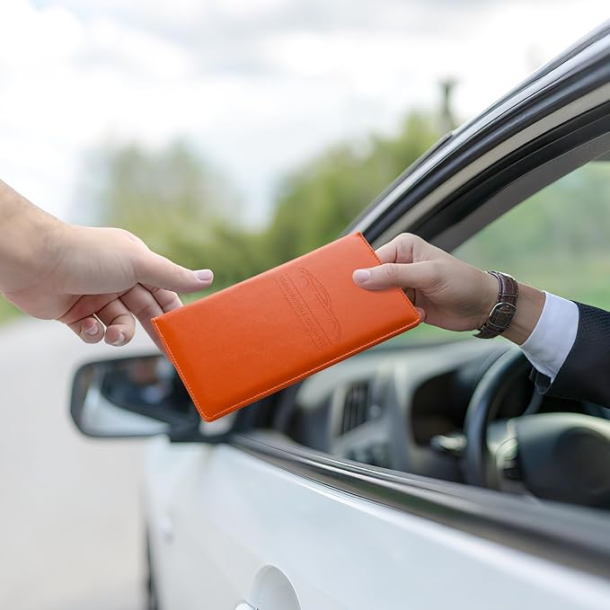 JUSTTOP 2Pack Car Registration and Insurance Holder,Car Document Holder for Cards License with Magnetic Shut,Vehicle Glove Box Car Organizer for Documents, Cards, License(Orange) - Image 6