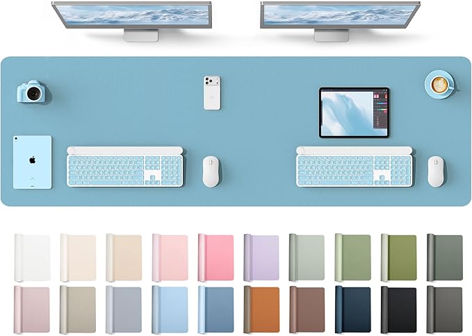 YSAGi Leather Desk Protector, Office Mat, Large Mouse Mat, Non-Slip PU Leather Blotter, Laptop Desk Mat, Waterproof Writing Pad for Office and Home(Sea Blue, 63" x 17.2") by YSAGi