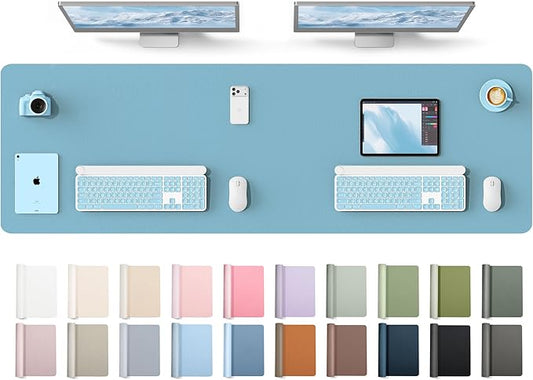 YSAGi Leather Desk Protector, Office Mat, Large Mouse Mat, Non-Slip PU Leather Blotter, Laptop Desk Mat, Waterproof Writing Pad for Office and Home(Sea Blue, 63" x 17.2") by YSAGi