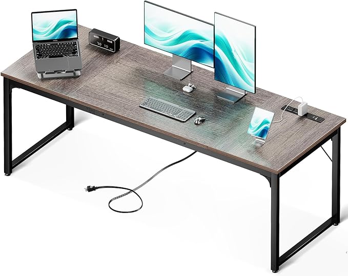 Coleshome 71 Inch Computer Desk with Power Outlet | Extra-long workspace • Fits dual monitors • Stable steel frame • Spacious legroom • Home office & gaming by Coleshome