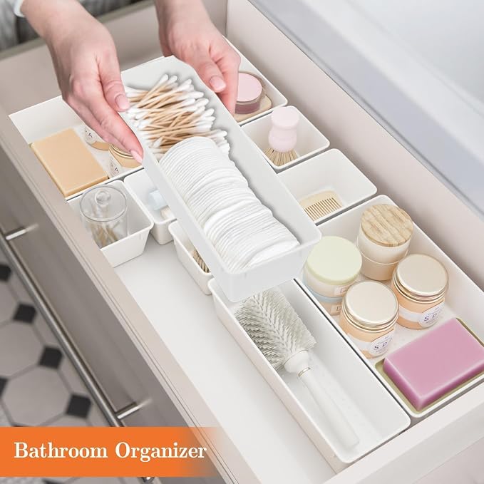 SpaceHacks 25 PCS Plastic Drawer Organizer Set, 4-Size Versatile Organizer Trays & storage Bins for Makeup, Jewelry, and Gadgets in Bathroom, Bedroom and Office, White - Image 6