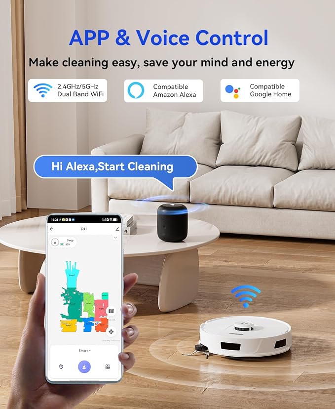 Robot Vacuum and Mop 20,000Pa Robot Vacuum Cleaner,120Day Self Emptying Vacuum Robot,Lidar Navigation,5G/2.4GWiFi APP Aspirateur Robot,Self-Charging Robot Vacuums for Pet,Floor,Carpet R11White - Image 9